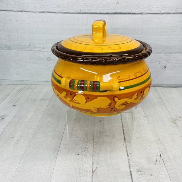 Celebrating Home TUSCAN  Oven Safe Stoneware 4 qt Bean Pot Handle Casserole Dish - Picture 2 of 12